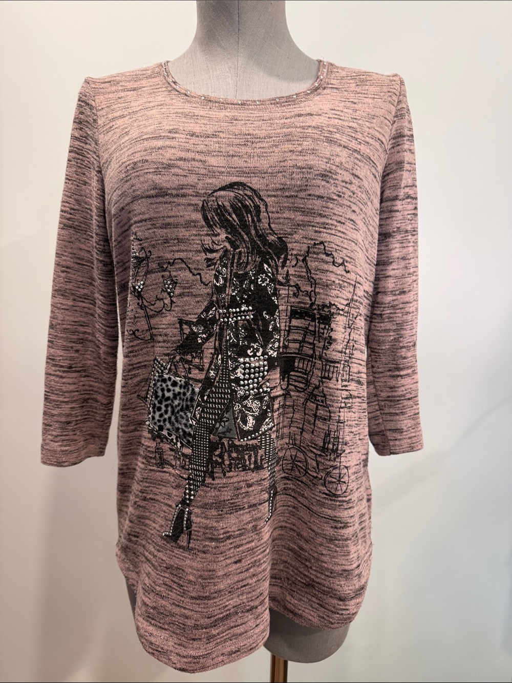 Les Collections Mat Embellished Paris Graphic Tunic Top – Size Small